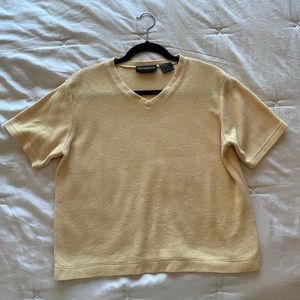 Pale Yellow Knit V neck short sleeve top